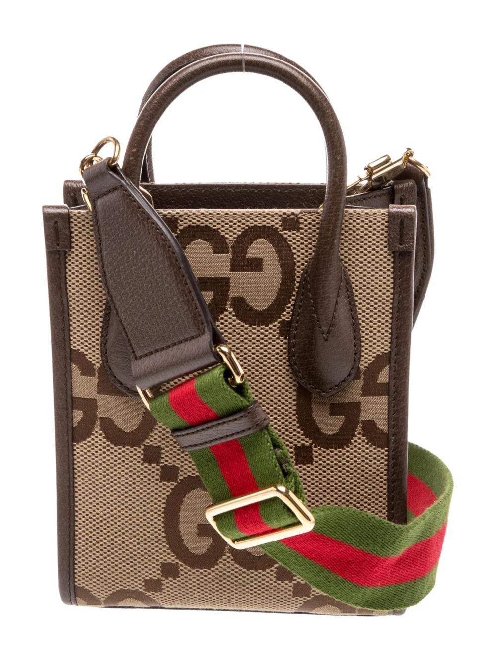 Gucci Brown/Beige GG Mini Tote with Green-Red Web Strap - Picture 11 of 11